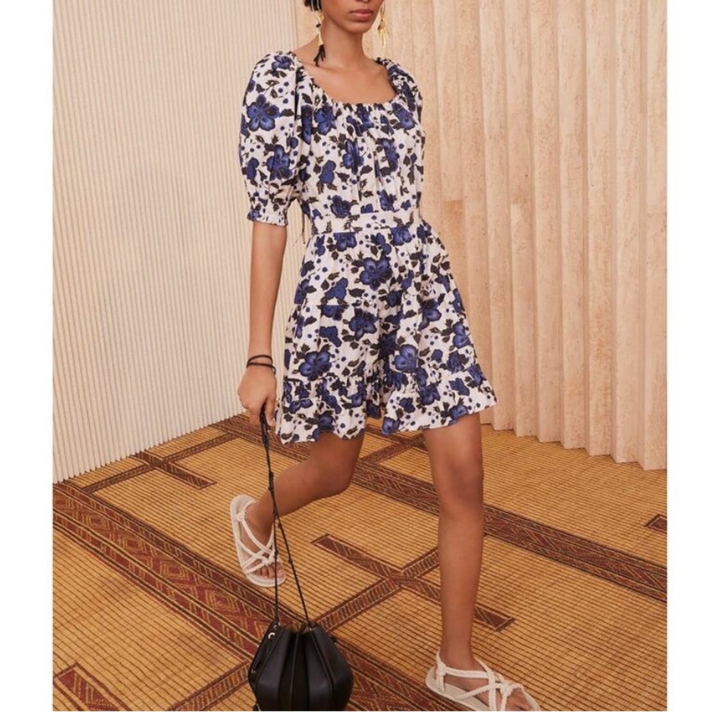 NWT Ulla Johnson Celia Blue Dress Lapis Floral Print Mini Puff Sleeve